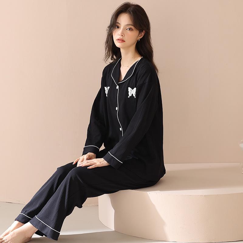 BỘ PYJAMA NỮ TÔNG ĐEN HUYỀN BÍ, CHẤT COTTON GÂN MỀM MỊN, THOÁNG KHÍ, SIZE M-2XL