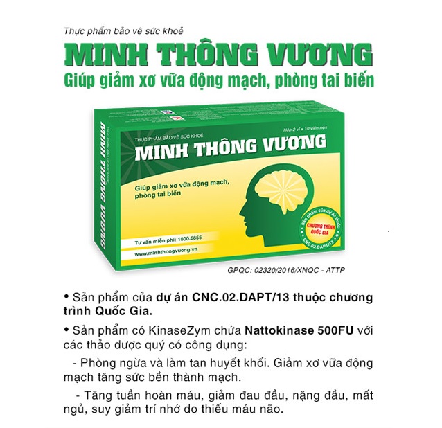 Thực phẩm bảo vệ sức khỏe Minh Thông Vương New hộp 20 viên- Giảm xơ vữa động mạnh, tai biến mạch máu não