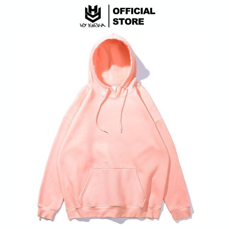 Áo hoodie nữ trơn HY KOREA khoác nỉ bông form dáng rộng kiểu sweater unisex hồng pastel
