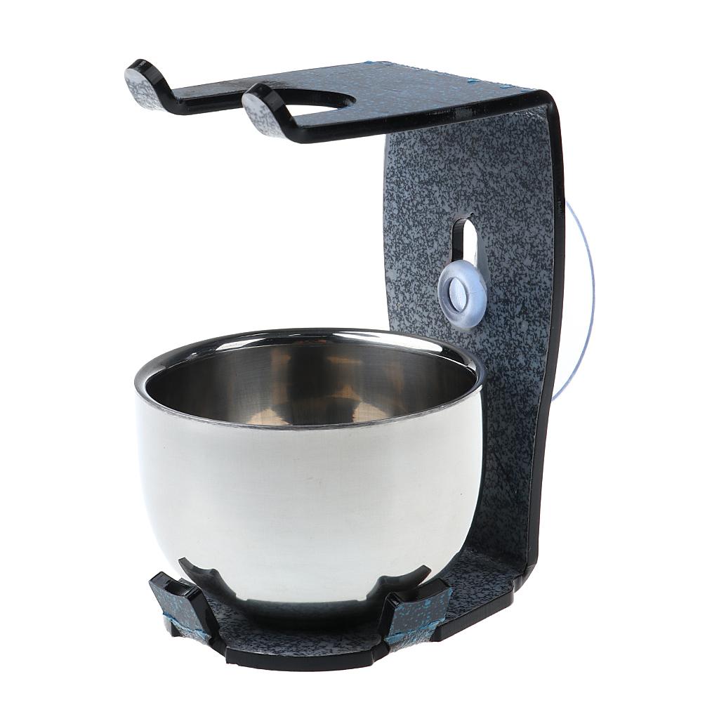 Men's Stainless Steel Shave Soap Bowl Mug + Broken-resistant Acrylic Shaver Frame Stand Set Shaving Brush Holder Travel Kit
