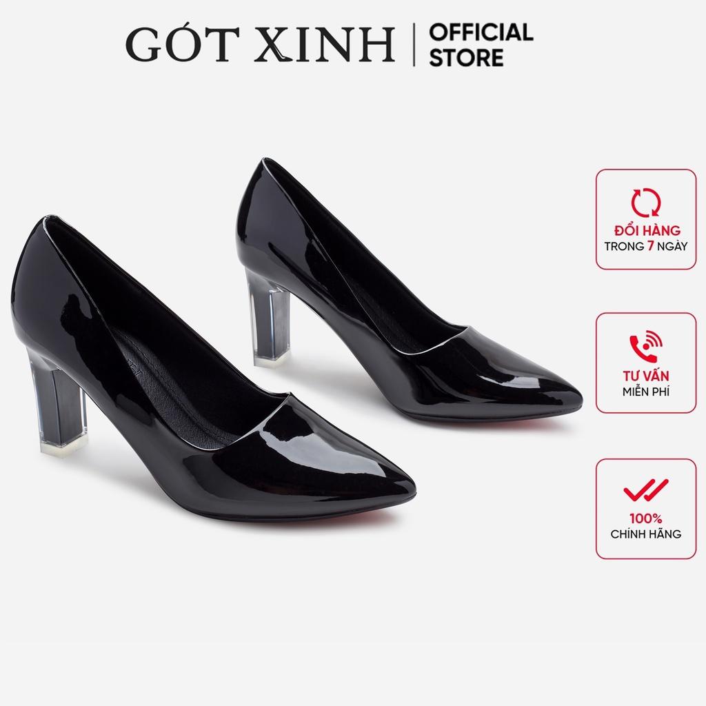 Giày cao gót nữ GÓT XINH G1 da bóng đế vuông cao 7cm