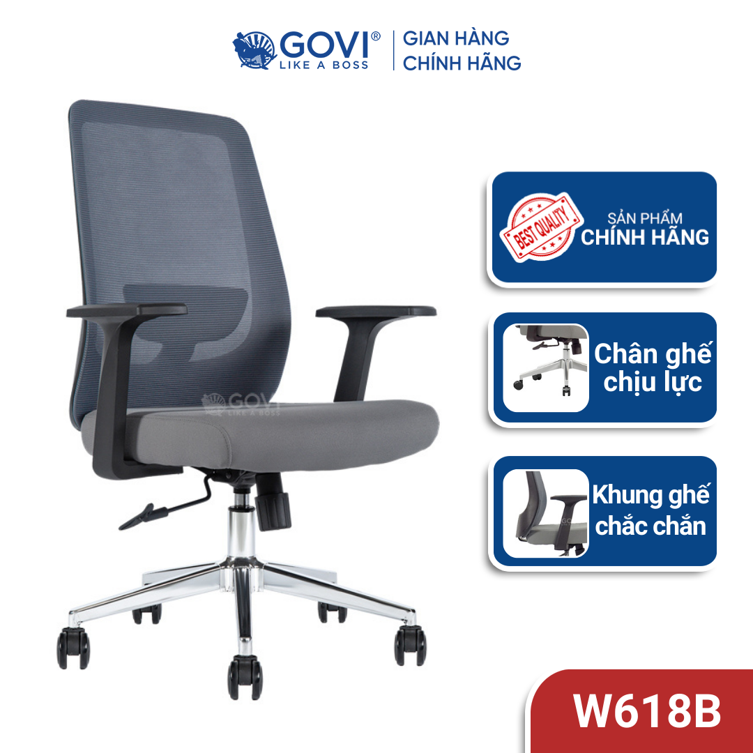 Ghế xoay văn phòng Govi W04B - Lưng lưới, xoay tròn 360 độ, nâng hạ di chuyển nhẹ nhàng