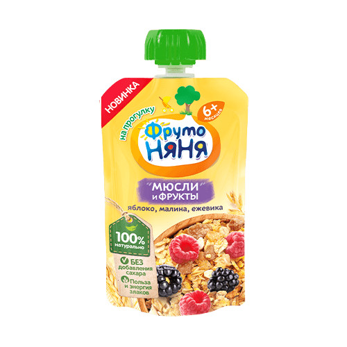 Thùng 12 Gói Trái cây nghiền vị táo, mâm xôi với Muesli Fruto Nyanya 130g