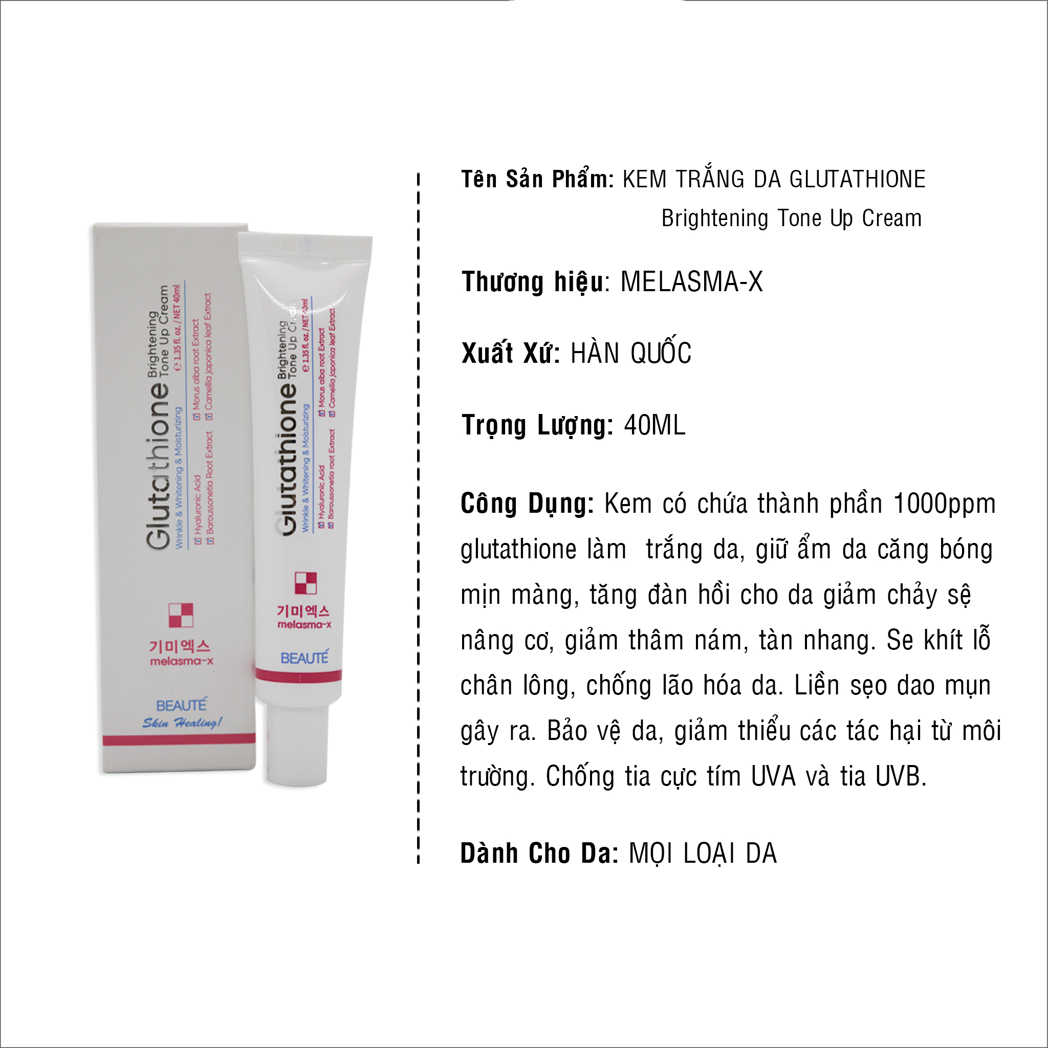 KEM DƯỠNG TRẮNG DA MELASMA-X 3D GLUTATHIONE BRIGHTENING TONE UP CREAM