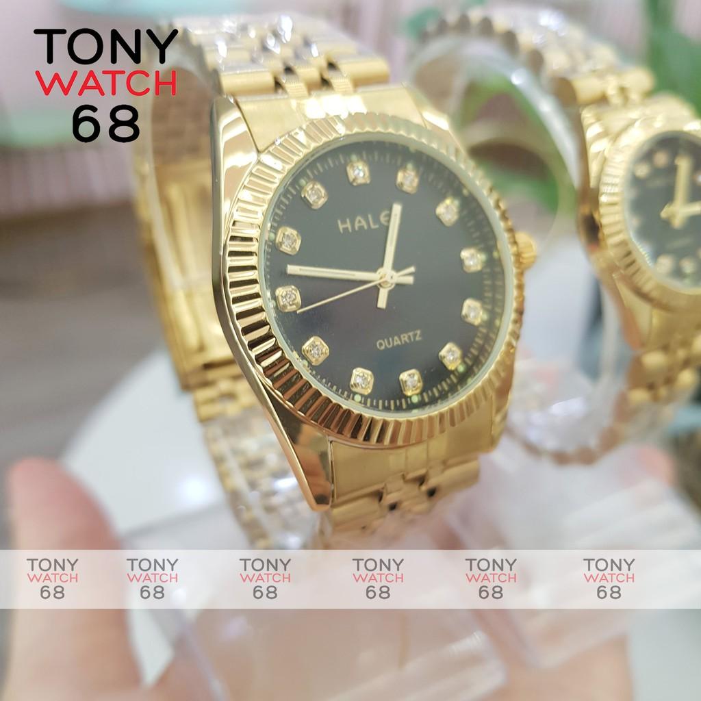 Đồng hồ nam Halei mặt tròn dây kim loại vàng chính hãng Tony Watch 68