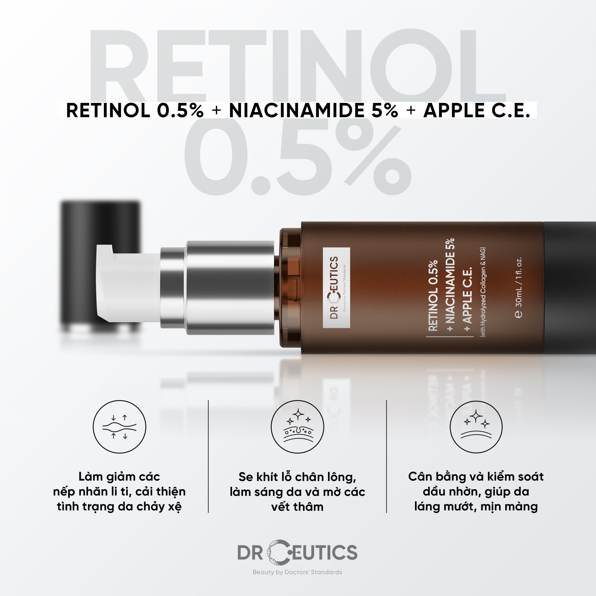 Kem Dưỡng Chống Lão DrCeutics Chứa Retinol Niacinamide Và Dịch Chiết Tế Bào Gốc Quả Táo (30ml)