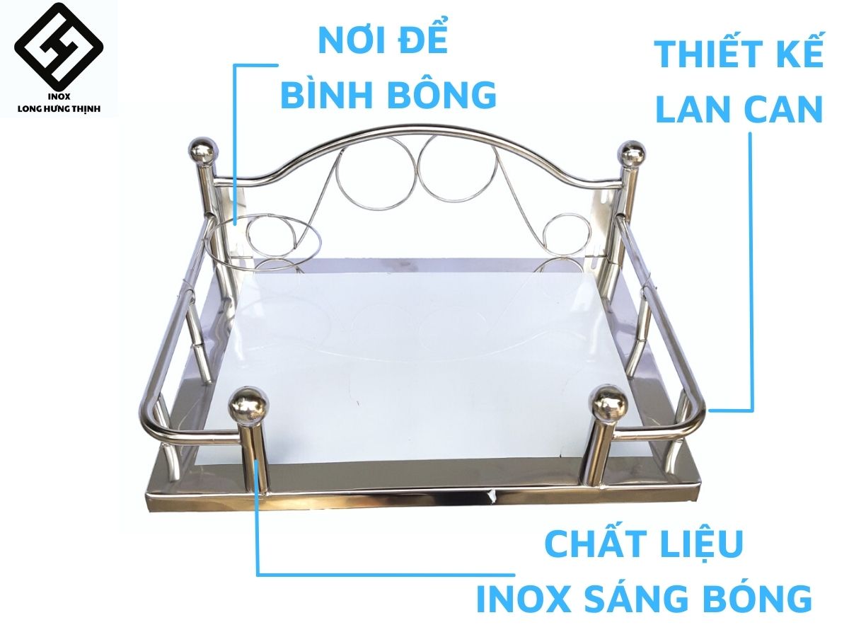 Bàn thiên (bàn nhang) INOX cao cấp 100%, (28x35, 35x45 cm) có lan can, phù hợp để thờ cúng, giúp mang lại may mắn và bình an