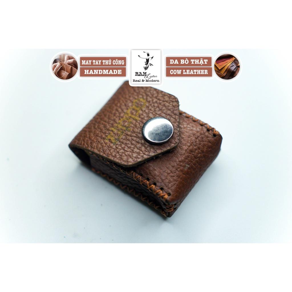 Bao da Zippo da bò thật mill hạt nâu mận mềm mại - chính hãng RAM Leather