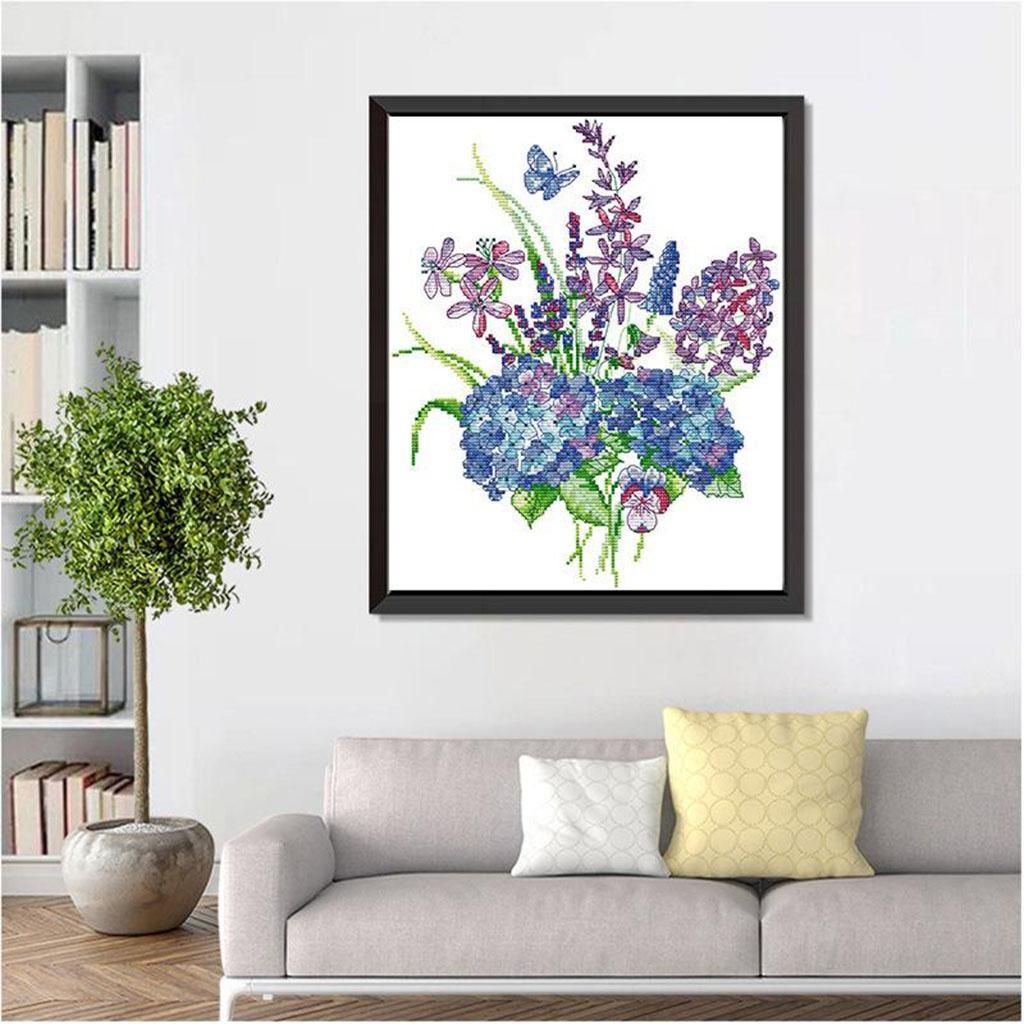 Flower Stamped & Counted Cross Stitch Embroidery Package for Beginners 11CT