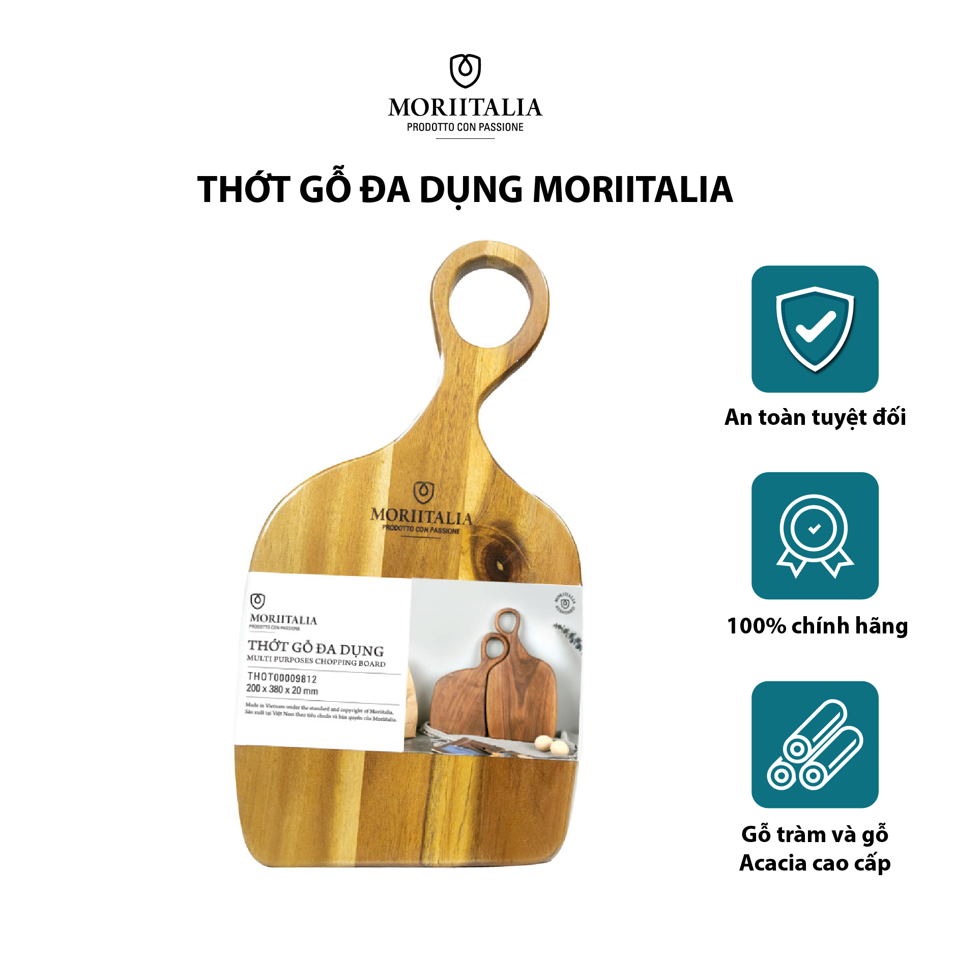 Thớt gỗ đa dụng Moriitalia 200x380x20mm