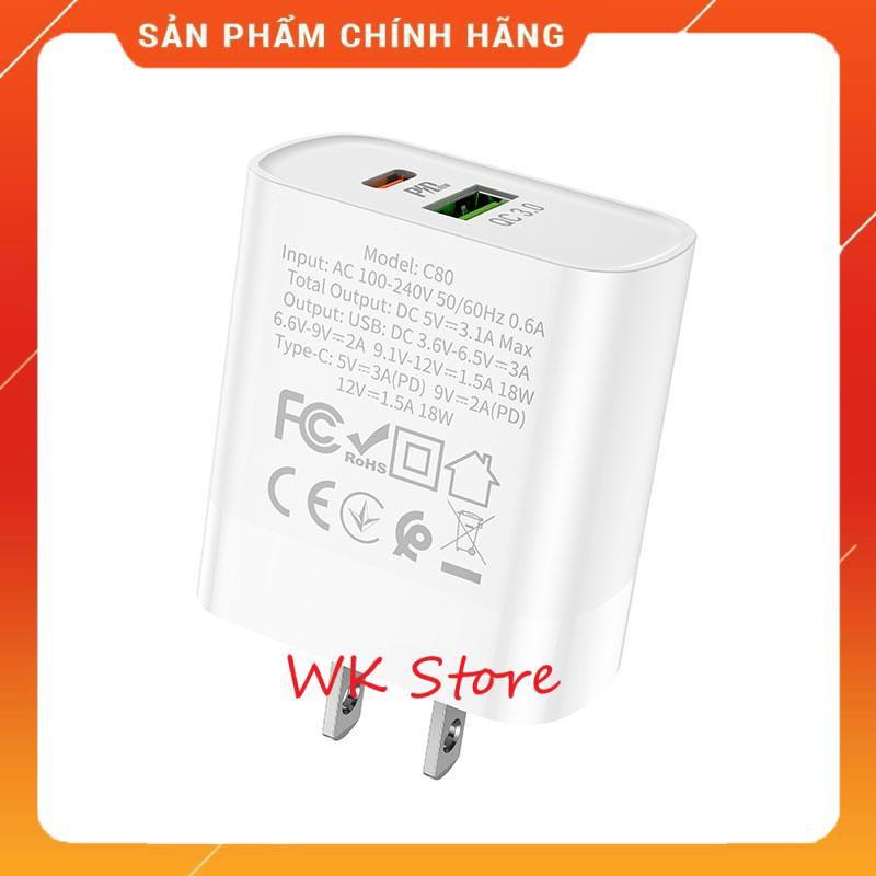 Củ sạc nhanh Hoco C80 18w 2 cổng sạc cho iphone và android - Hàng chính hãng