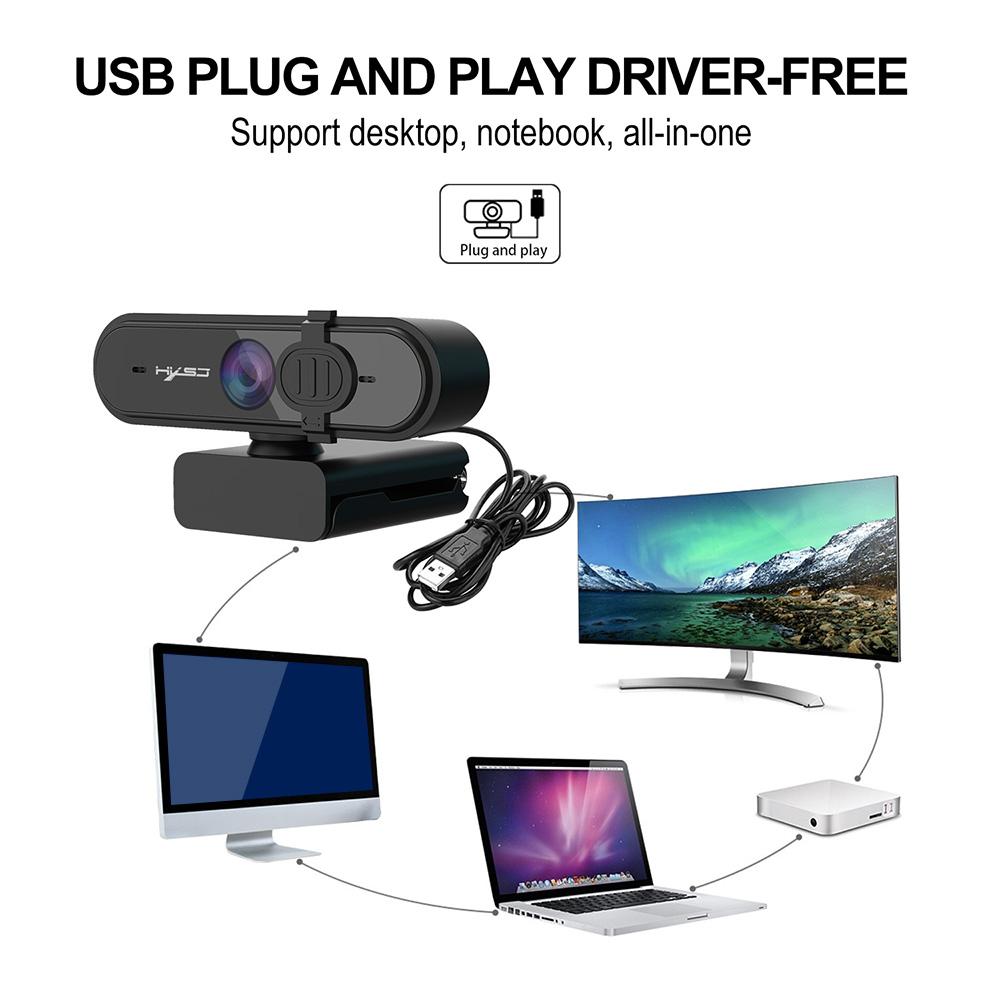 HXSJ S6 1080P USB Webcam Auto Focus Web Camera with Privacy Cover Built-in Noise Reduction Microphone for Laptop Desktop