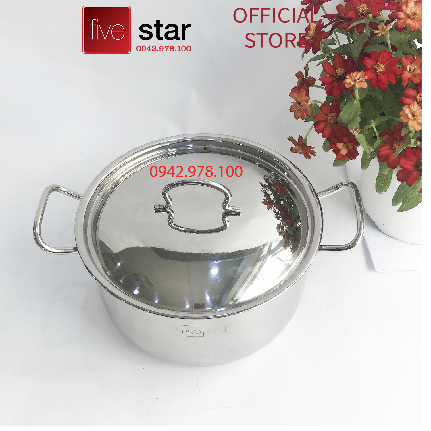 Nồi Luộc Gà Fivestar Nắp Inox + Tặng 5 Muỗng Ăn Inox - Bạc