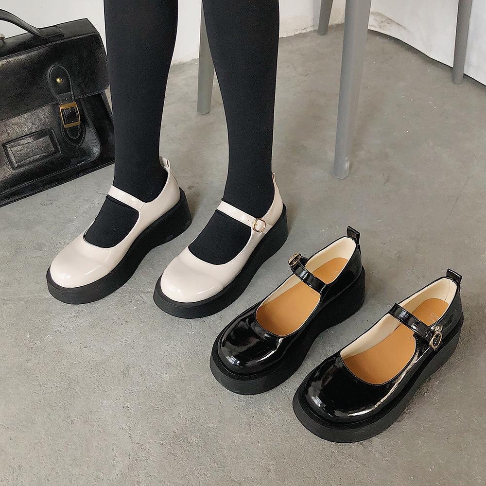 Small leather shoes round head Mary Jane single shoes