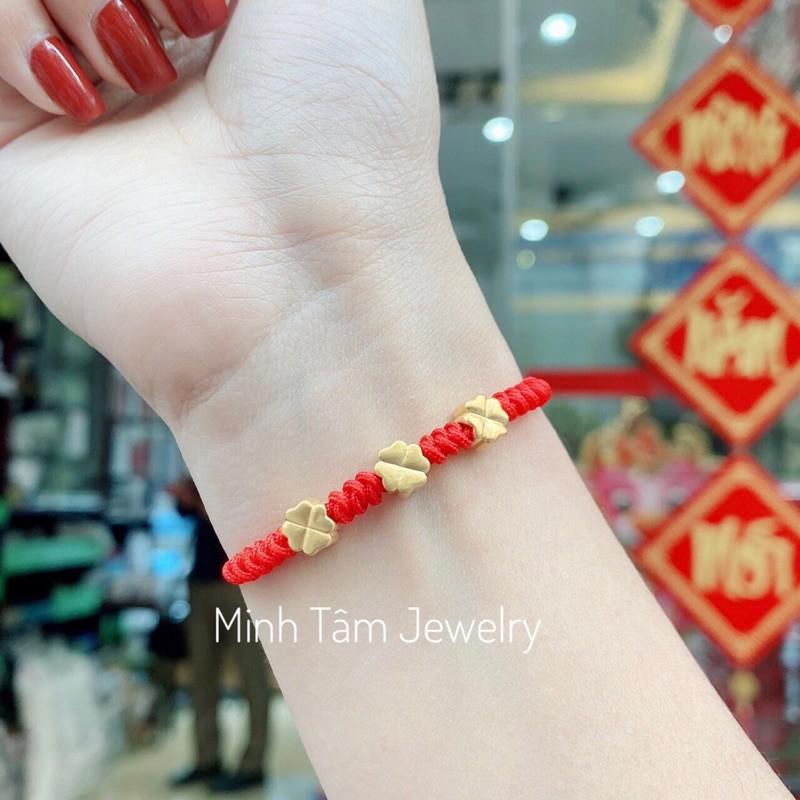 Charm cỏ bốn lá 24k,Cỏ 4 lá 24 karat mini Minh Tâm Jewelry