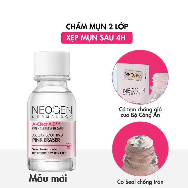 Chấm Mụn 2 Lớp Giúp Xẹp Mụn Sau 4H Neogen Dermalogy A-Clear Aid Soothing Pink Eraser 15ml