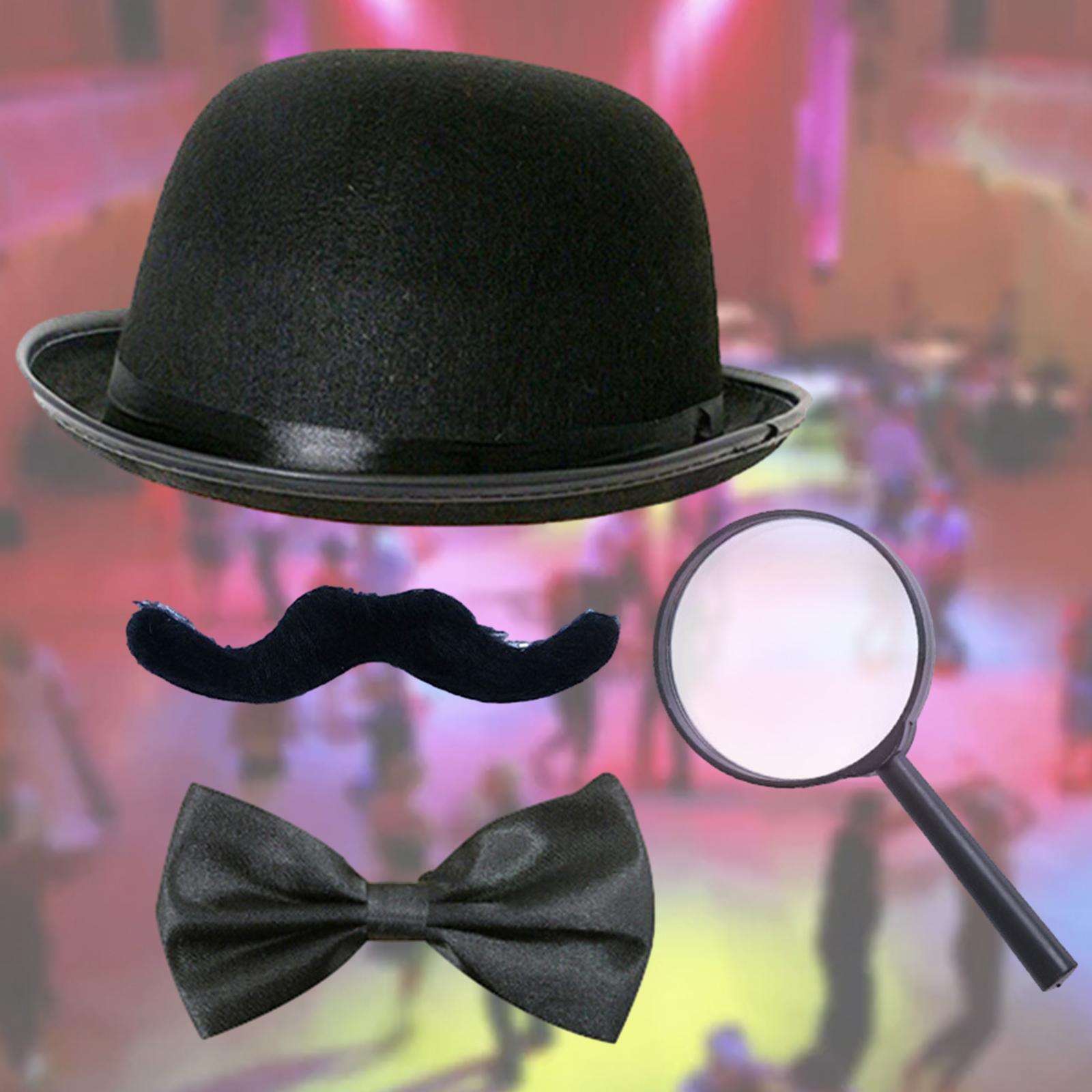 Beard Bow Tie Hat Magnifying Glass Masquerade Party Detective Modern Era Set