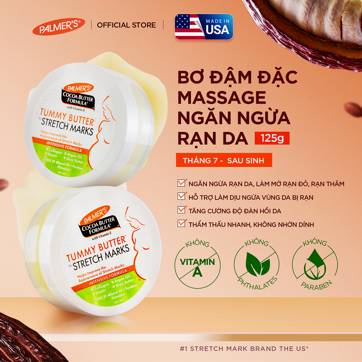 Bơ dưỡng ẩm rạn da cuối thai kỳ Palmer's 125g