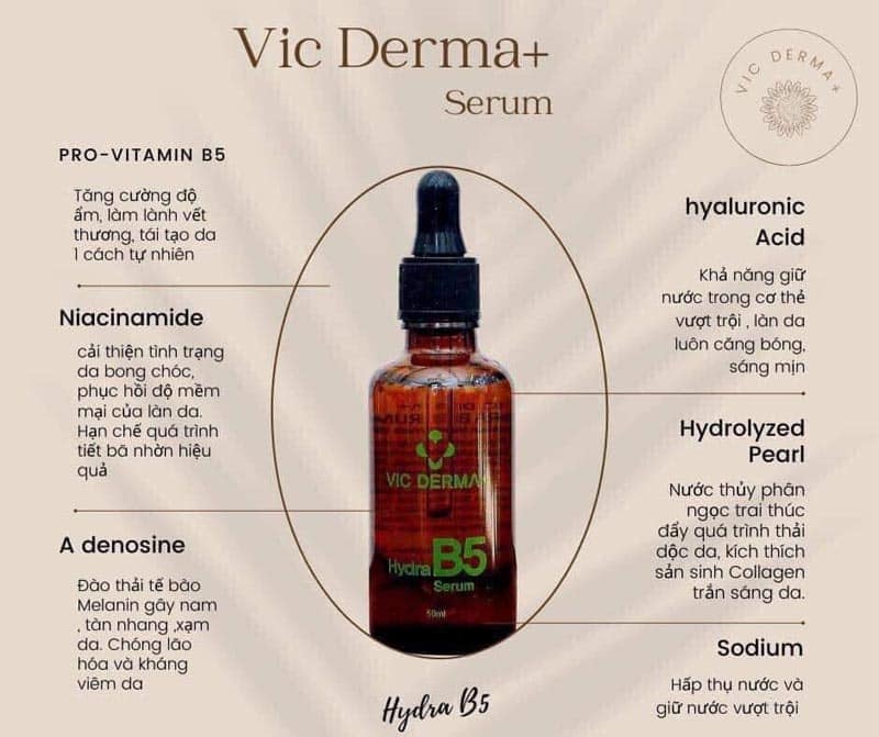 Serum Cấp Ẩm, Phục Hồi Vic Derma+ Hydra B5 50ml (Mẫu mới)