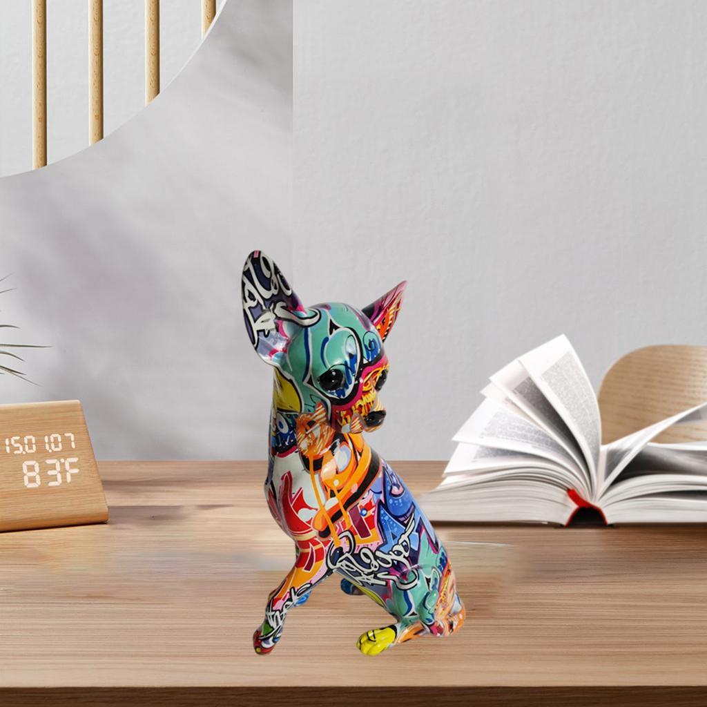 2pcs Dog Statue Figurine Art Crafts Desktop Home Office Decor Ornament