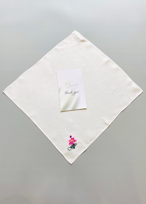 Khăn Tay Lụa Thêu Hoa Sen - SenSilk Lotus Hand-Embroidered Handkerchief