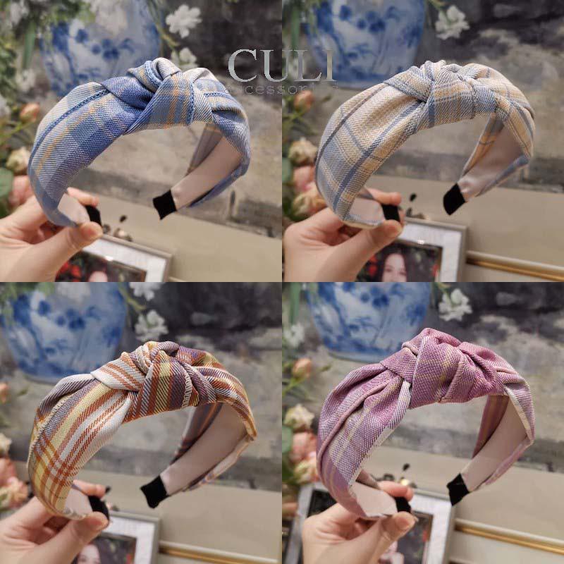 Băng đô cài tóc, Bờm cài tóc Nơ xoắn họa tiết caro xinh xắn, style Hàn Quốc cho nữ