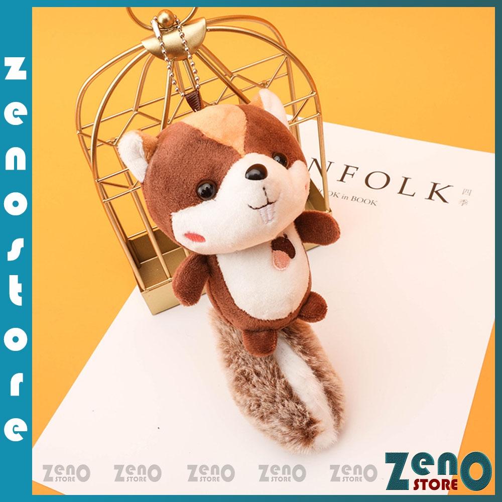 Móc khóa sóc nâu đuôi bự hot trend, móc treo balo, có khoen tròn và snap hook