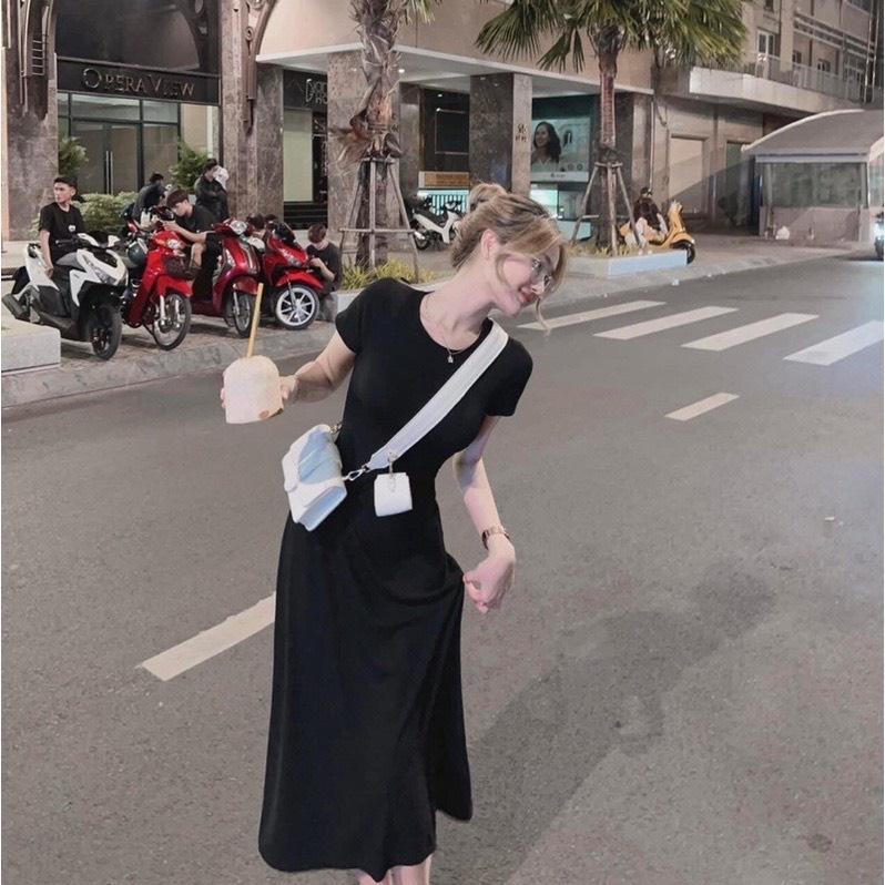 Váy Body Đen Dáng Dài Xẻ Tà, Đầm Body Nữ