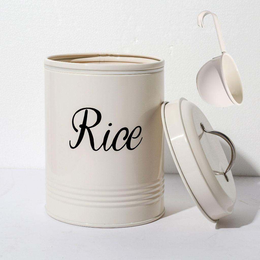 Rustic White Metal Kitchen Food Rice Storage Tin Jar 3L Container with Lid