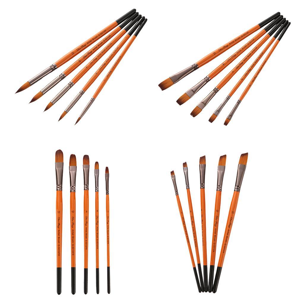 5Pc Wooden Nylon Brush for Watercolor