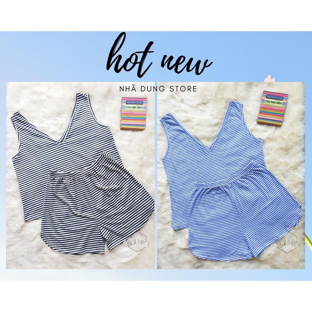 ĐỒ MẶC NHÀ THUN SÁT NÁCH SỌC NGANG VẢI THUN COTTON DƯỚI 65KS SIÊU MÁT KIỂU DÁNG DỄ THƯƠNG