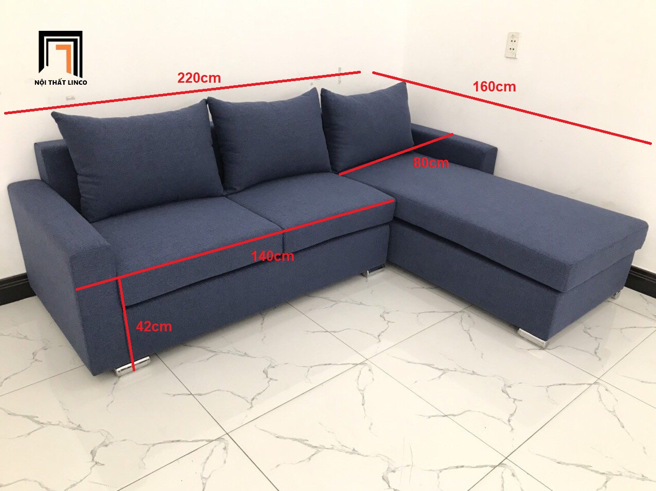 Bộ ghế sofa góc L giá rẻ màu xanh đen nhiều kích cỡ