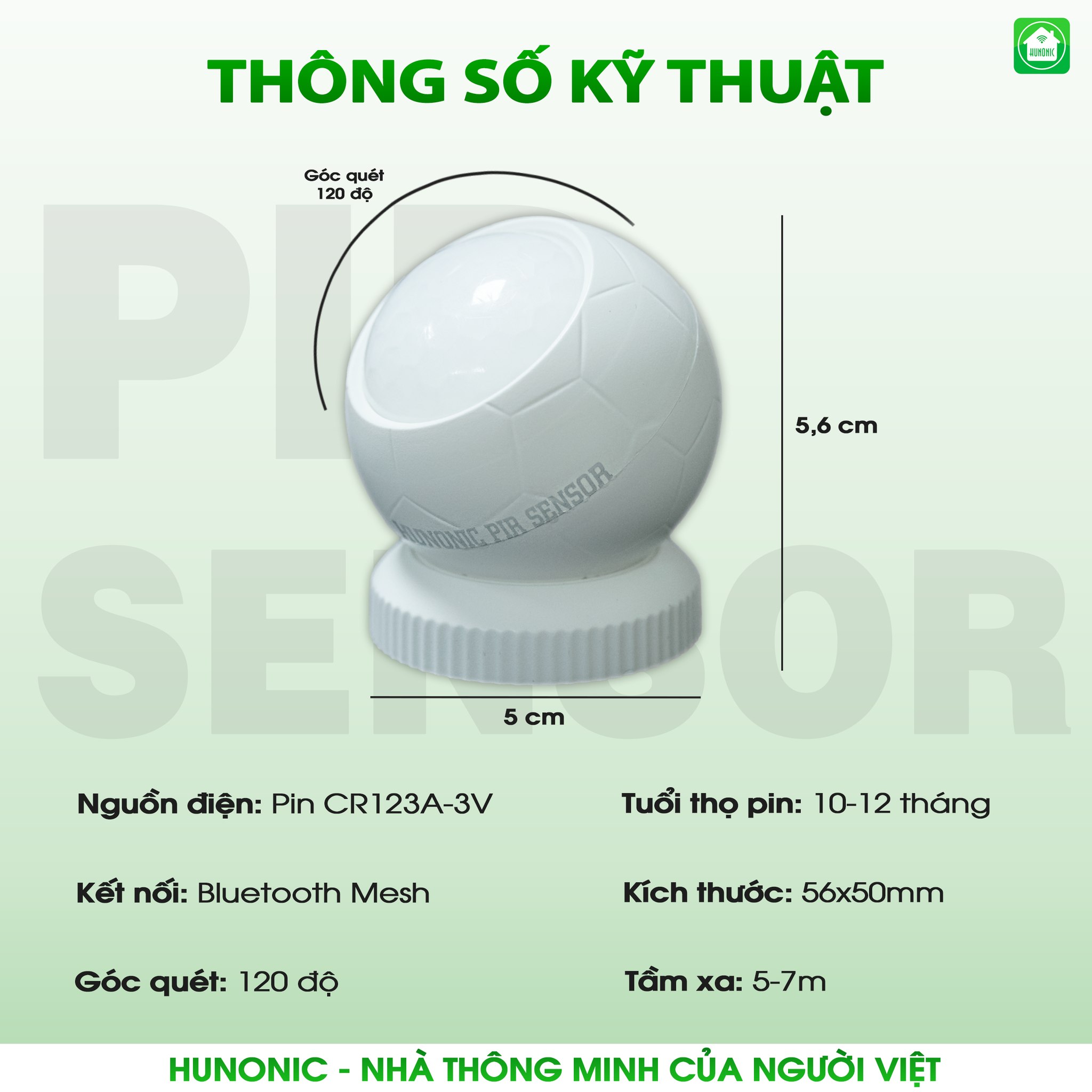 Cảm Biến Chuyển Động Hunonic Hình Cầu - Phát Hiện Chuyển Động, Thiết Kế Thông Minh, Dễ Dàng Lắp Đặt