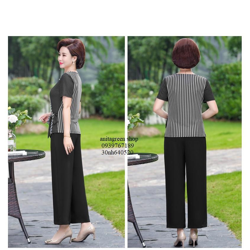 Nh640520-ÁO KIỂU KẺ SỌC THẮT NƠ EO