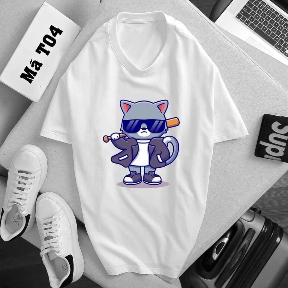ÁO THUN NAM NỮ COTON BIG SIZE MÈO CẦM GẬY ĐEO KÍNH
