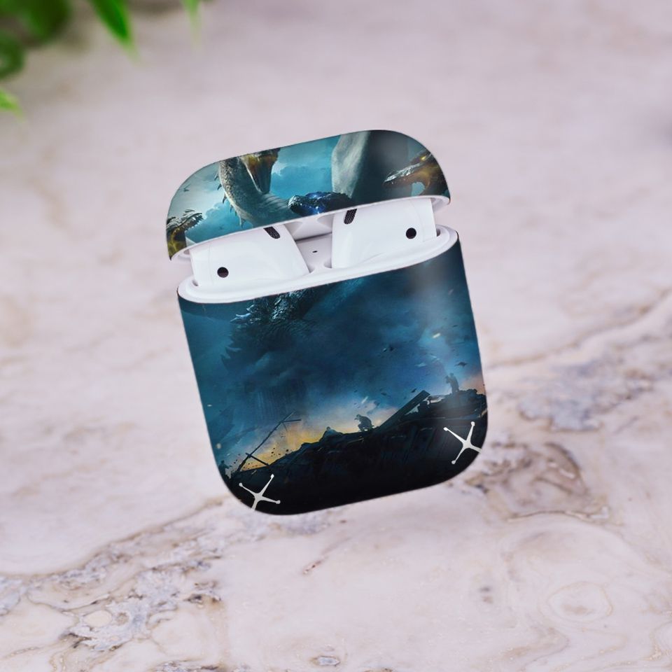 Miếng dán skin chống bẩn cho tai nghe AirPods in hình Godzila - Godz001 (bản không dây 1 và 2