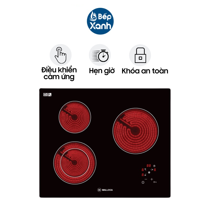 Bếp điện 3 vùng nấu Malloca MH-03R - Ngang 60cm - Hàng chính hãng