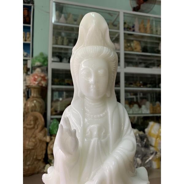 Tượng Phật Quan Âm Đá Cẩm Thạch Trắng - cao 40cm