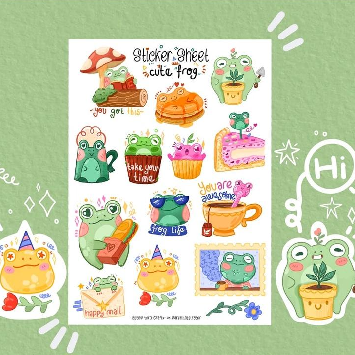 Sticker sheet cute frog - chuyên dán, trang trí sổ nhật kí, sổ tay | Bullet journal sticker - unim006