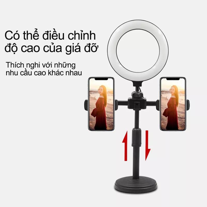 Giá Đỡ 2 Điện Thoại Livestream Có Đèn Led, Kẹp Điện Thoại Để Bàn Quay Video Tiktok Có Đèn Led 3 Màu - Có Video, Ảnh Thật