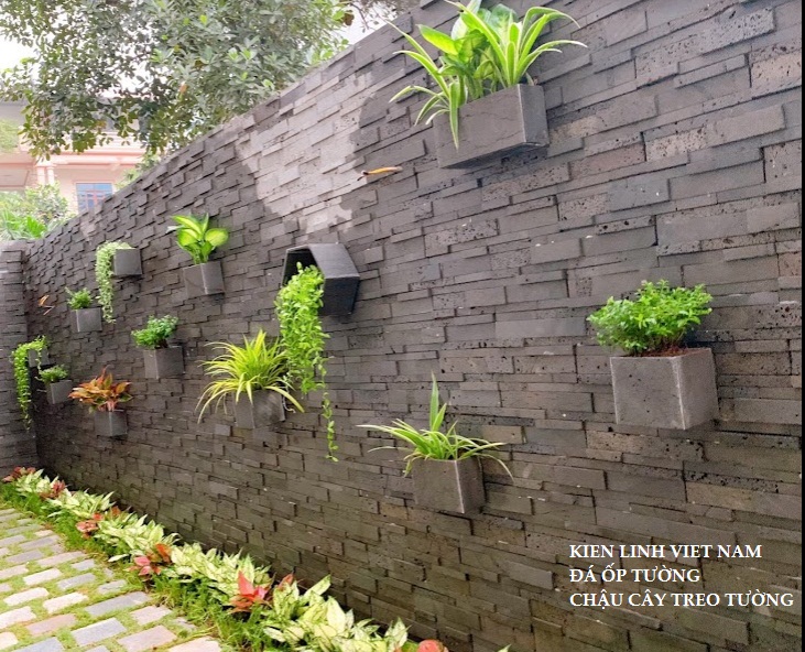 Chậu trồng hoa đá ong xám tự nhiên - hình chữ nhật dài 30cmxR10xC15cm - trồng cây cảnh treo ban công giếng trời – trồng cây ốp tường hoặc treo tường để bàn độc đáo