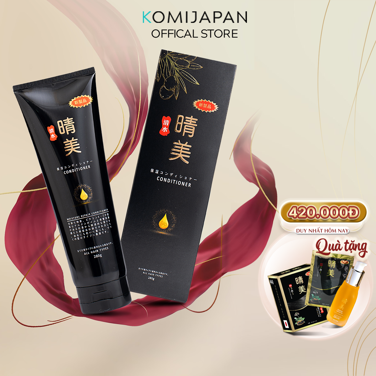 Dầu xả Komi Nhật Bản - Tinh chất Argan giữ màu tóc nhuộm, dưỡng ẩm, phục hồi hư tổn