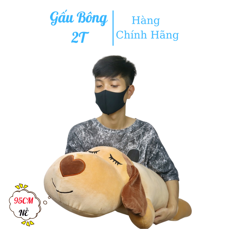 Gấu Bông, Gối Ôm Chó Nâu Mũi Tim-Gấu Bông 2T-Thú Nhồi Bông Cao Cấp Lót Bông Gòn Cao Cấp