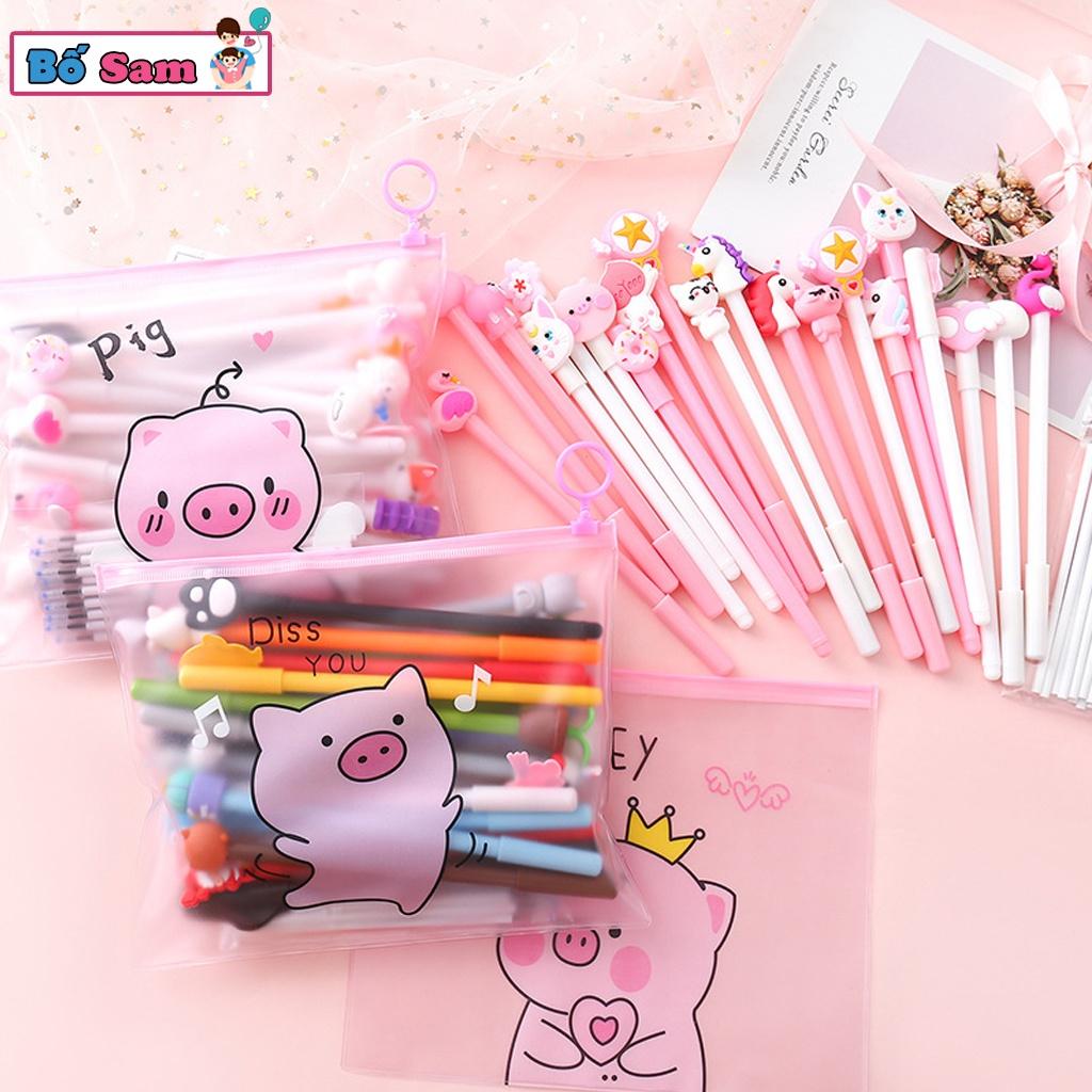 Set 20 bút bi cute mực nước nhiều màu kèm túi Zip Shop Bố Sam