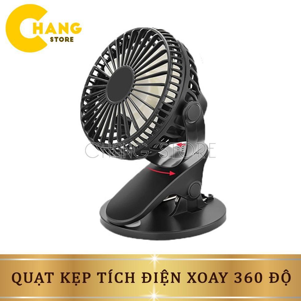 Quạt kẹp tích điện xoay 360 độ, quạt mini kẹp bàn