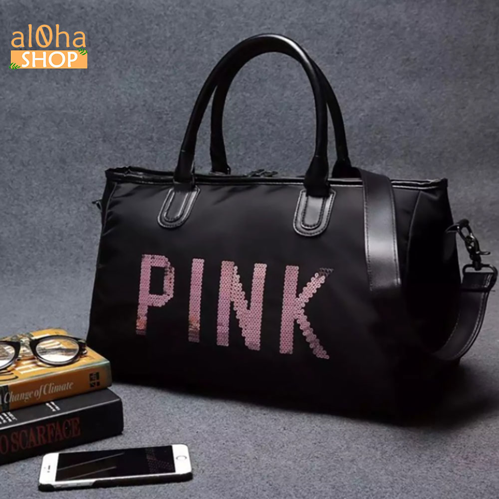 Túi xách đựng đồ - Túi du lịch chữ Pink size to 48x36cm du lịch, tập GYM gọn nhẹ - al0ha Shop
