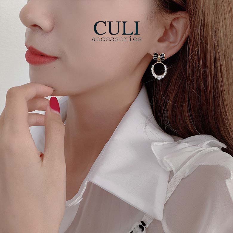 Khuyên tai dáng dài hình nơ kết đá xinh xắn, style Hàn Quốc HT613 - Culi accessories