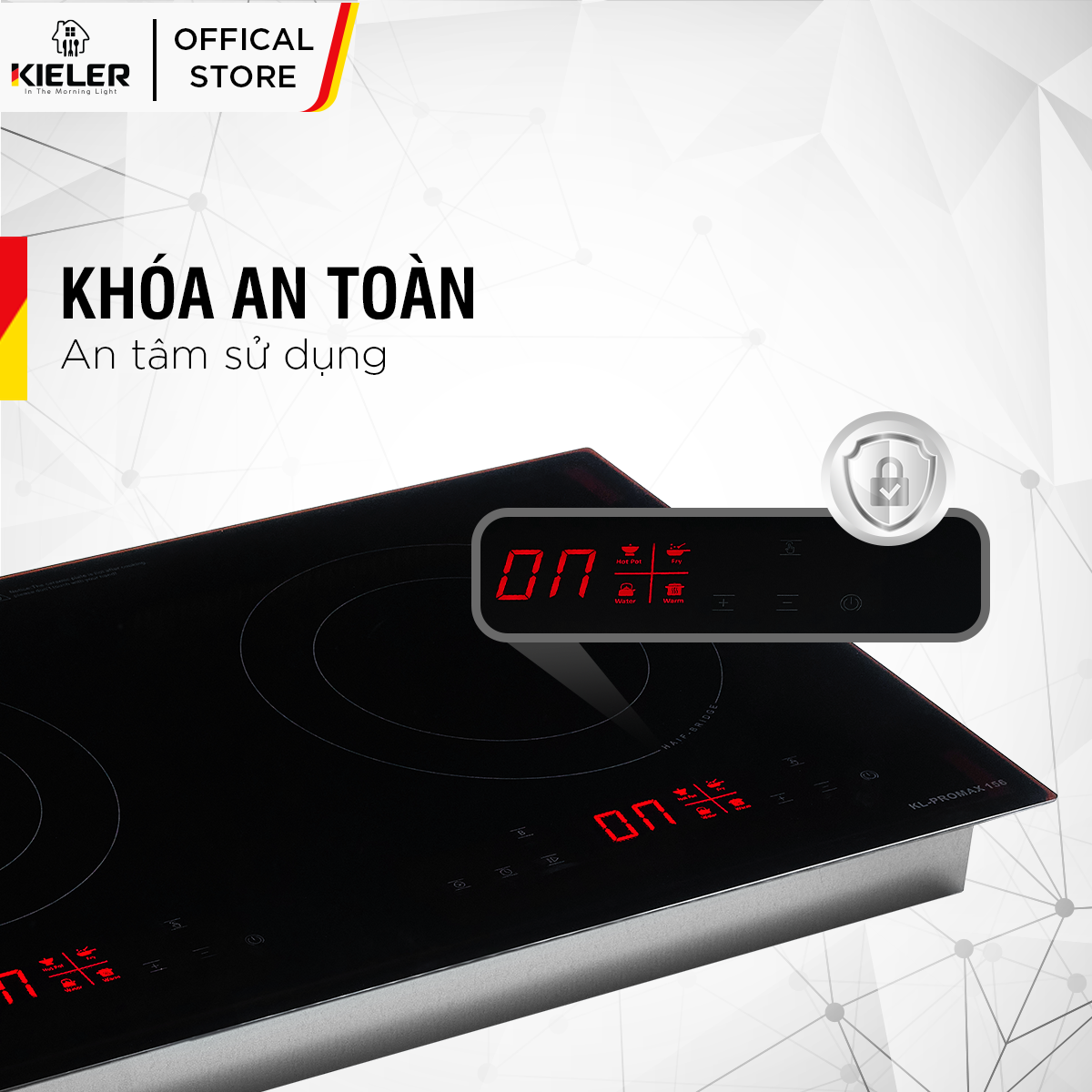 Bếp điện từ đôi Kieler KL-PROMAX 156 mặt kính Schott Ceran, Bếp điện từ có chế độ nấu lẩu, cảm ứng chống tràn 5500W - Hàng Chính Hãng