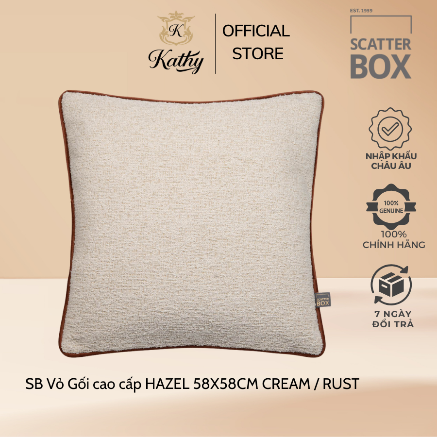 SCATTER BOX Vỏ Gối cao cấp nhập khẩu Ireland Anh Quốc HAZEL màu CREAM / RUST kích thước 58X58CM phong cách hiện đại