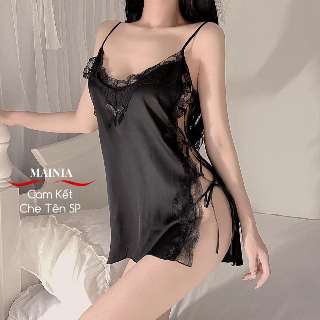 Đầm Ngủ Váy Ngủ Lụa Satin Dây Rút 2 Bên Sườn Sexy Gợi Cảm Cao Cấp Mainia Shop